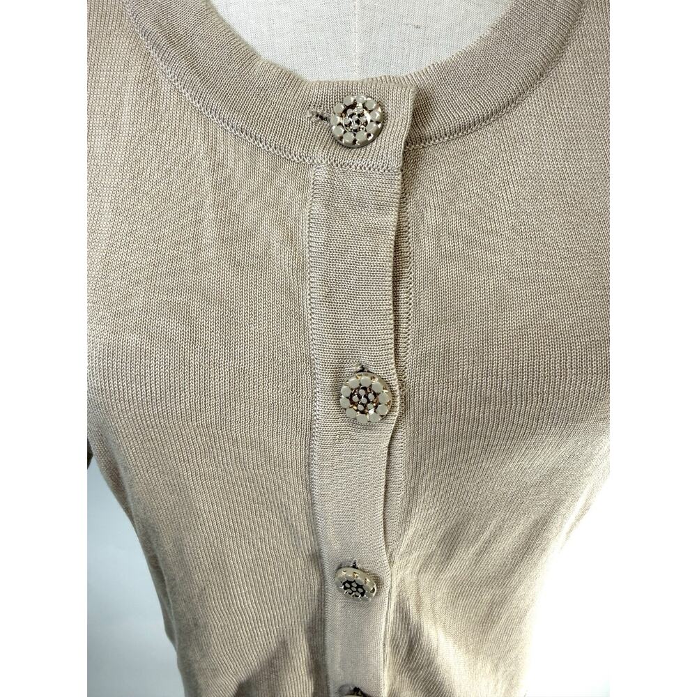 New York Company Women’s Sz S Knit Cardigan Sweater Button Down Short Sleeve Tan - Picture 3 of 9